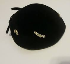VINTAGE LADIES BLACK VELOUR HAT / LEE - DESIGNER / RHINESTONE / MOD ART DECO | eBay