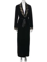 Jon Quil by Diane Samandi Floral Print Embroidered Accent Robe - Black Loungewear, Clothing - WJOMI20072 | The RealReal