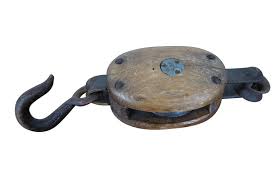 2 Antique Primitive Industrial Cast Iron and Wood Block Pulley Hooks Starline 14" For Sale at 1stDibs | antique wooden pulleys value, block and tackle pulley for sale, vintage block and tackle pulley