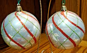 Set 2) Large 3" Christmas Ornaments Round Silver Tone-w/Red ...