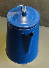 Blue vintage Enamelware pitcher coffee pot jug metal w/ lid ...