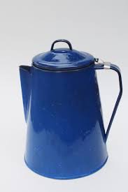 vintage enamelware coffee pot, blue & white graniteware camp ...