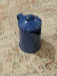 Vtg Antique Enamel Blue 9” Metal Pitcher W/ Lid Camp ...