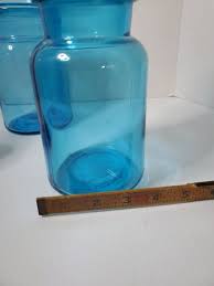 RARE Vtg Blue Glass Apothecary Bubble Lid Jars Bottles Set ...
