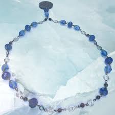 Blue Art Glass + Brown Disc 26" Necklace | Eckfeldt Art/Jewelry