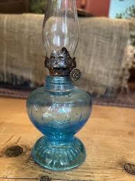 Antique Blue “HANDY" Miniature Oil Lamp w/ burner and chimney | eBay