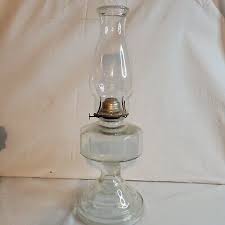 Vintage Antique GLASS HEXAGON Kerosene Oil LAMP & CHIMNEY ...