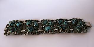 Selro Selini Bracelet, Unsigned Selini Selro, 5 Panel Bracelet, Wide Panels, Murano Glass Stones, Blue Swirled Glass #997 - Etsy