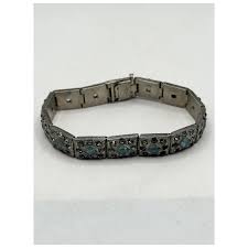 Antique art deco blue glass diamond finish Bracelet. For Sale at Ruby Lane