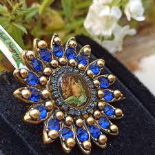Michal Negrin Brooch Cherub Blue Angel Sunflower and Swarovski Crystals Pin Gift | eBay