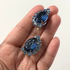 Vintage Blue Gemstone Clip on Earrings - Etsy