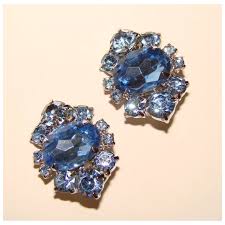 Fabulous ICE BLUE Vintage Rhinestone Clip Earrings. For Sale ...