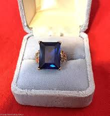 Vintage Blue Sapphire Diamonds 10 Kt Gold Ring Emerald Cut Ring Size 8.25 - Etsy