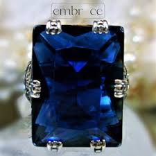 Sapphire Ring Size 9.5 | Sterling Silver | Big 30ct Rectangle Simulated Sapphire Art Deco 1930s Style Filigree [ready to Ship] Design#104 - Etsy