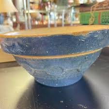 Antique Blue Salt Glazed Stoneware Mixing Bowl Wedding Ring Pattern 7” Primitive | eBay
