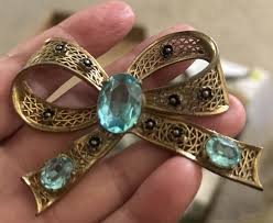 Vintage 1940s Rhinestone Bow Enamel Flawed No Clasp ...