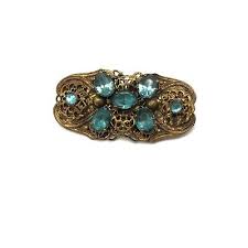 Vintage Antique Blue Rhinestone Gold Tone Intricate Detail ...