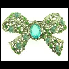 Vintage large Bow Brooch with enamel and blue Lucite stone ...