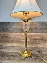 Vintage Brass & Crystal Table Lamp Neoclassical Hollywood ...