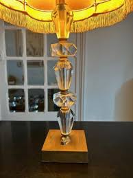Large Crystal and Brass Table Lamp, 1950s for sale at Pamono