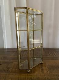 Small Vintage Metal Glass Curio Display, 9.75 in. Trinket ...