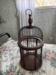 Antique Bamboo Hanging Bird Cage Bird Bamboo Home Decor Wood And Metal | eBay