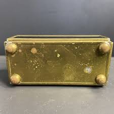 Vintage Trinket Box Brass and Green & Clear Glass Etched ...