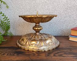 Ornate Solid Brass Pillar Candle Holder: Heavy Vintage ...