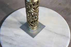 Vintage Pair Brass Carrara Marble Brass Pedestal Base Side Table Hollywood Regency Neoclassical Occasional 70's | Chairish