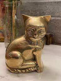 Vintage Solid Brass Cat Figurine: Mid-century Modern Feline Statue - Etsy Israel