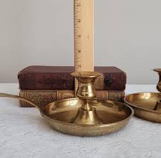 Vintage Solid Brass Chamber-style Candlestick Holders for Taper Candles With Handle & Wide Drip Pan Aged Gold Patina Eclectic Holiday Decor - Etsy