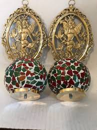 PAIR OF JAY IMPORT COMPANY TEA LIGHT CANDLE BRASS ANGEL AND MOSAIC WALL SCONCES | eBay