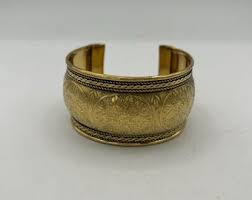 Vintage Gold Brass Cuff Bracelet: Adjustable Statement ...