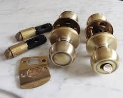 2 Vintage Carriage House Brass Bullseye Door Handle Knob & Plate Cover Sets - Etsy Australia