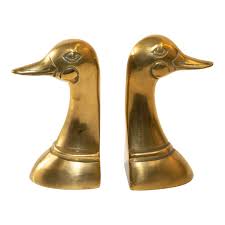 Polished Solid Brass Mallard Duck Head Bookends Sarreid Style 1950's a Pair | Chairish