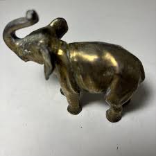 Vintage Heavy Solid Brass Elephant Statue Figurine Trunk Up ...
