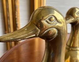 Vintage 1950s Brass Bookends Mallard Duck Head Pair 6" Mid ...