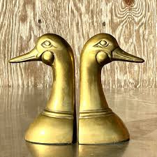 Vintage Regency Brass Duck Head Bookends - Set of 2 | Chairish