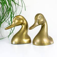 Pair of 1960s midcentury BRASS DUCK BOOKENDS – VINTARAMA