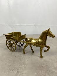 Vintage Decorative Solid Brass Horse & Cart - Working Wheels ...