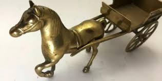 Vintage Brass Large Horse & Cart Trap Carriage Rare Big ...