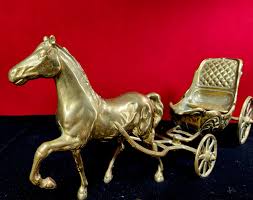 Vintage Brass Horse and Carriage Sculpture: Italian Artmark ...