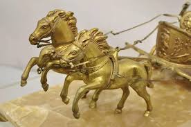 Mid 20th Century Vintage Gold Gilt Metal Roman Horse Drawn ...