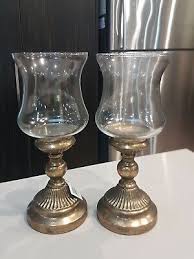 2x Antique Gold 34cm Hurricane Lamp Metal Base Pillar Glass Candle Holder Home | eBay Australia
