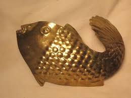 7.5" large brass fish belt buckle ornate metal massive goldfish ...