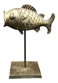 Large Brass Fish on Stand | Chairish