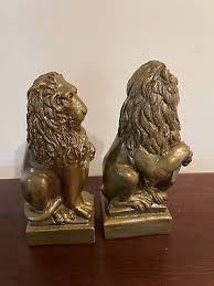 Pair Vintage Lion Statues Figurines Detailed Carving Mid ...