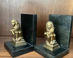 Vintage Gold Lion Bookends Pair Gold Gilt Metal & Italian ...