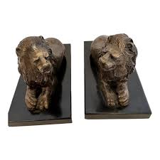 Bookends Having Recumbent Bronze Lions on Belgian Slate ...