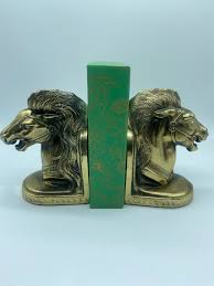 Vintage Horse Cast Metal Brass Gold Tone Bookends Book Ends ...